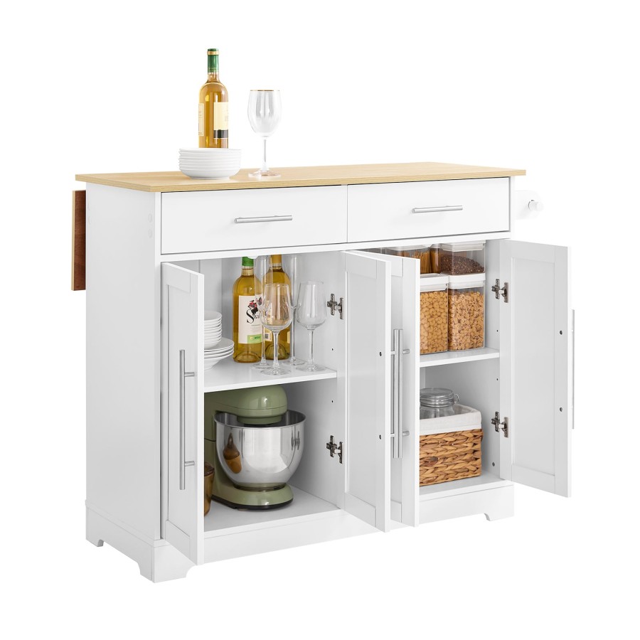 Click to view product details and reviews for Sobuy Fkw129 Wn Kitchen Island On Wheels Rolling Kitchen Storage Trolley With Extendable Rubber Wood Worktop 2 Drawers And Adjustable Shelves For Di.