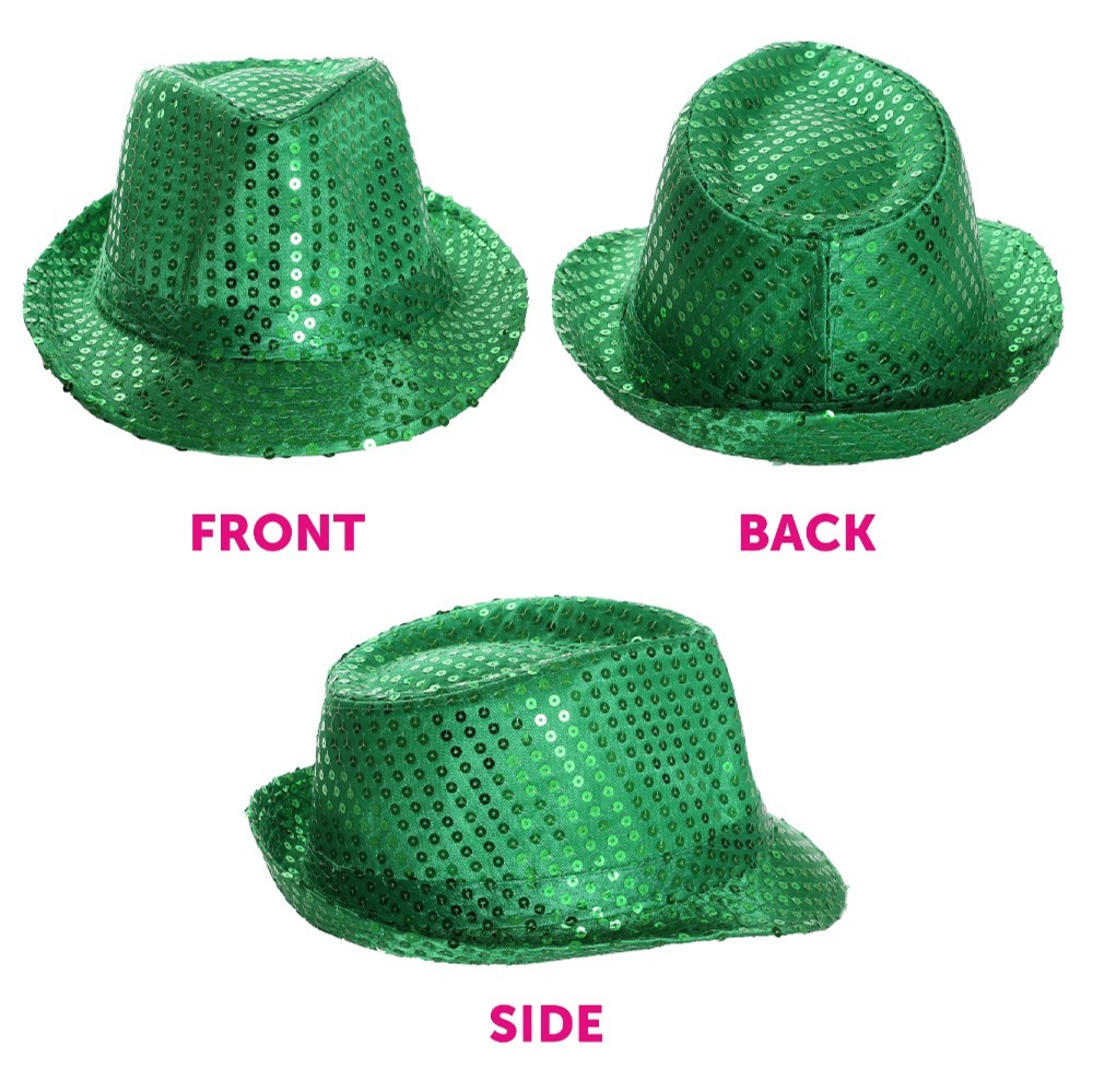 Green Sequin Trilby Hat, Sequin Bow Tie & Green Braces