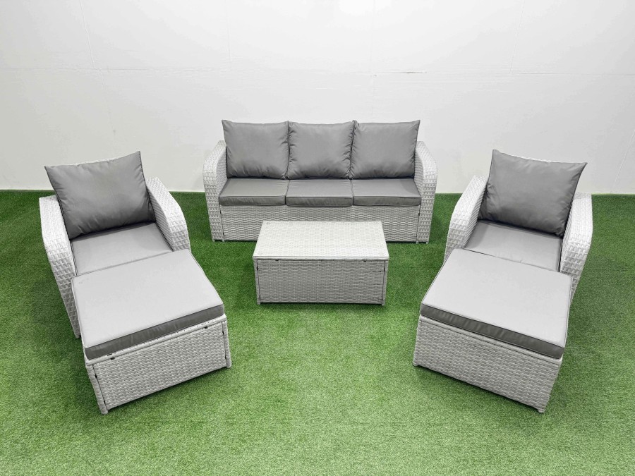 Click to view product details and reviews for Fimous Pe Rattan Garden Furniture Set Reclining Chair Sofa Lounge Sofa Set Oblong Coffee Table 2 Big Footstool Light Grey.