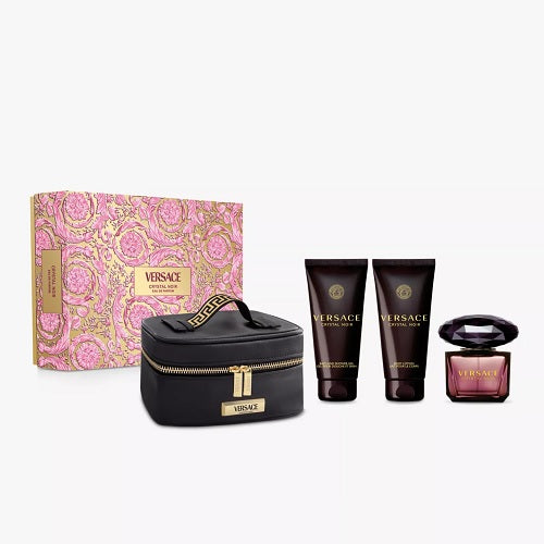 Versace Crystal Noir 90ml EDP Spray + 100ml Bath & Shower Gel + 100ml Body Lotion + Small Beauty Case Gift Set
