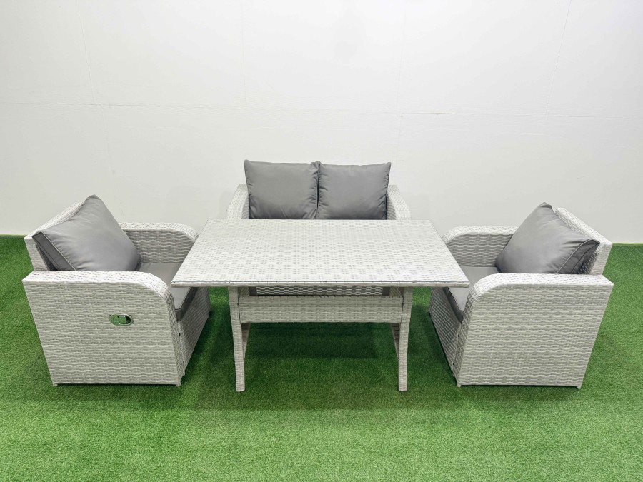 Click to view product details and reviews for Fimous Light Grey Pe Wicker Rattan Garden Furniture Set Sofa Set Reclining Chair Rectangular Dining Table 4 Seater. Click to view product details and reviews for Fimous Light Grey Pe Wicker Rattan Garden Furniture Set Sofa Set Reclining Chair Rectangular Dining Table 4 Seater.