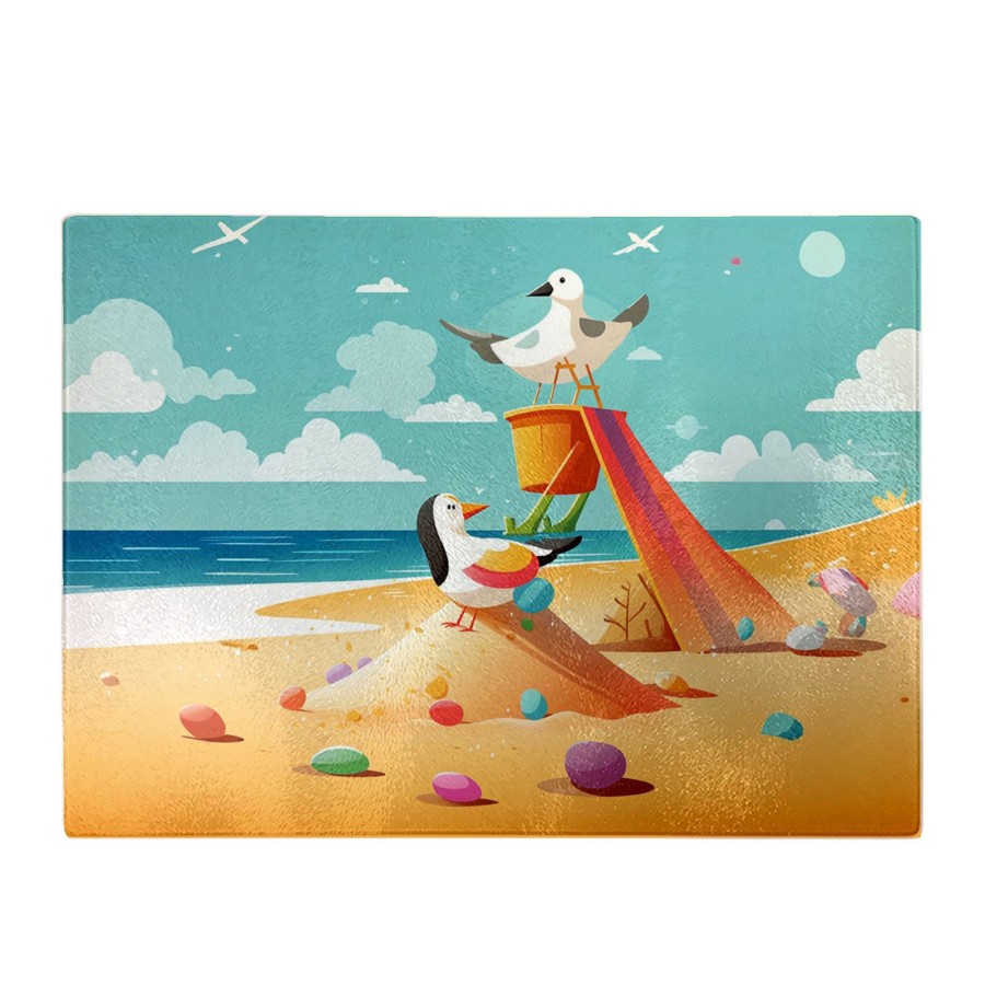 Click to view product details and reviews for Seagulls On A Beach Holiday Glass Chopping Board.