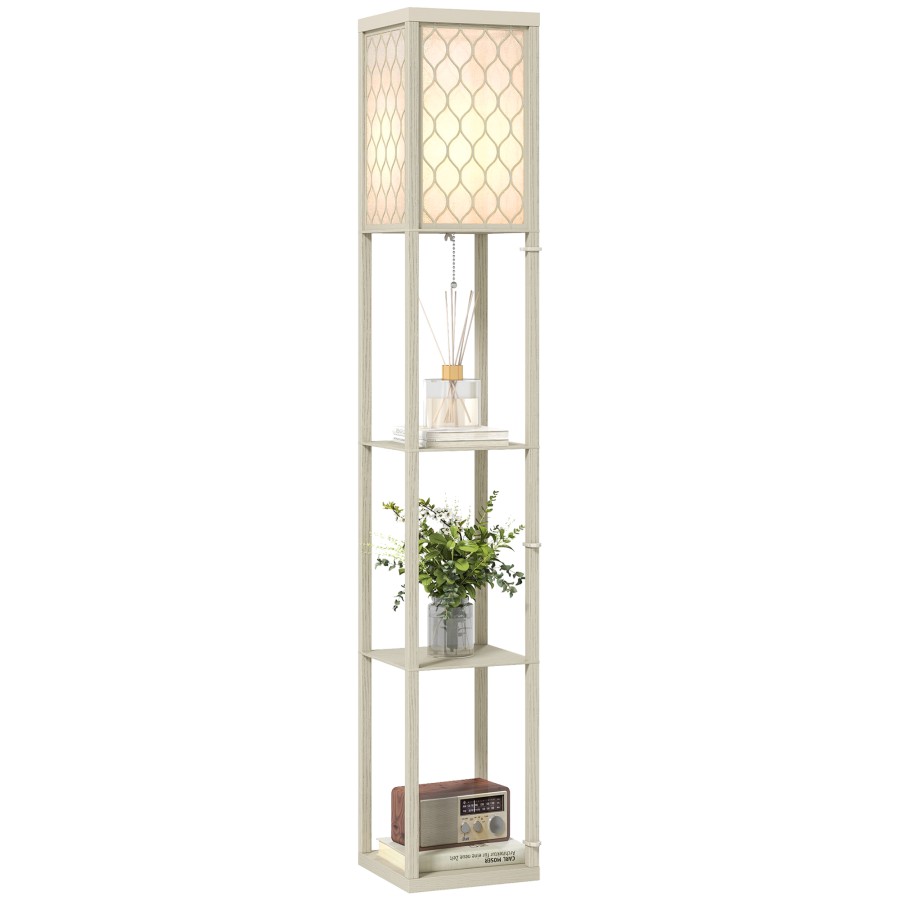 Click to view product details and reviews for Homcom Modern Shelf Floor Lamp Light With Three Open Shelves Large Storage Display For Living Room 160cm Bulb Not Included Oak.