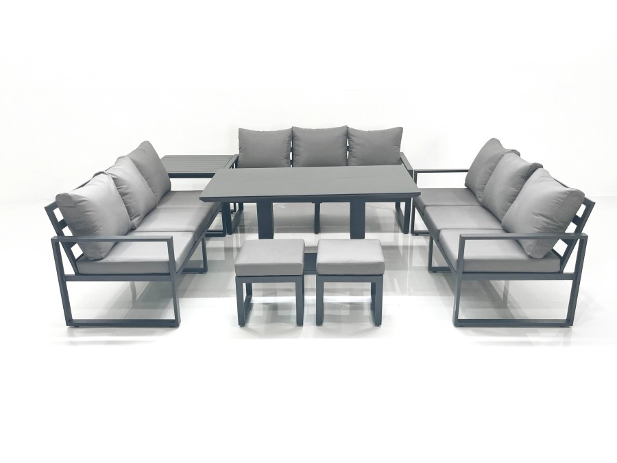Click to view product details and reviews for Fimous 11 Seater Garden Sofa Set Aluminium Furniture Rising Dining Tabe Set With Side Table 2 Small Footstools Dark Grey.