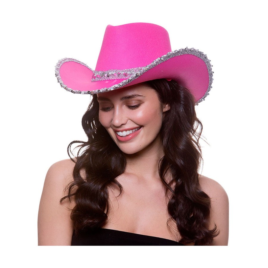 Texan Cowgirl Hat Hot Pink With Silver Sequins