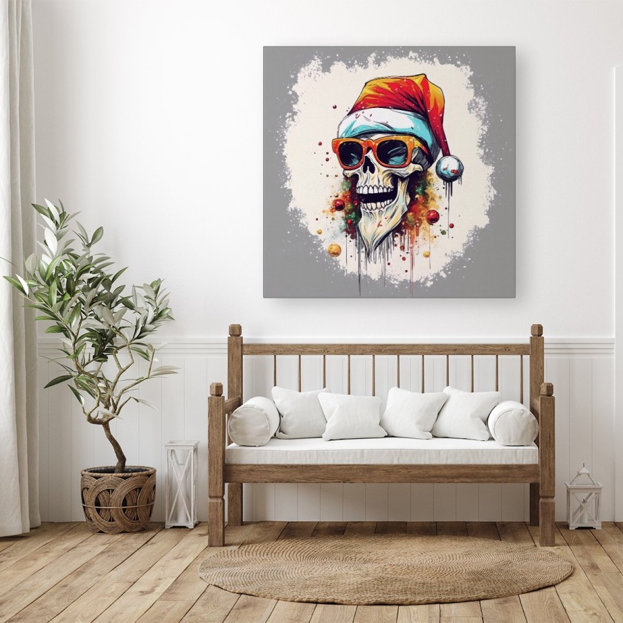 Click to view product details and reviews for Santa Skull in Glasses Splashart Canvas Large 30 x 30.