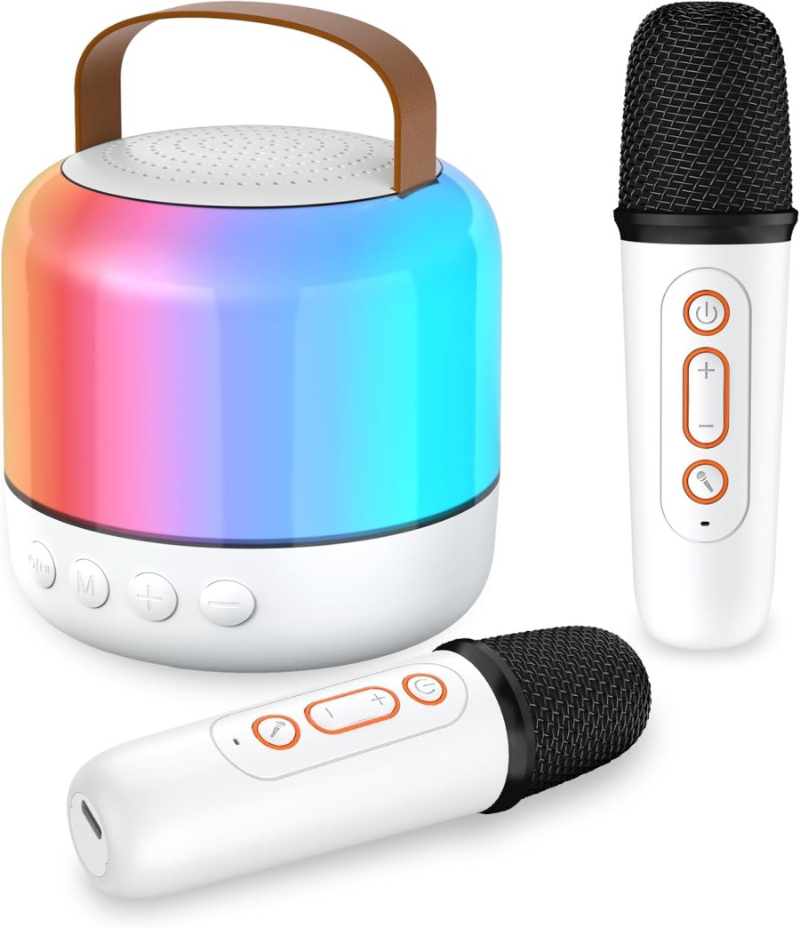 Portable White Karaoke Machine with Dual Microphones