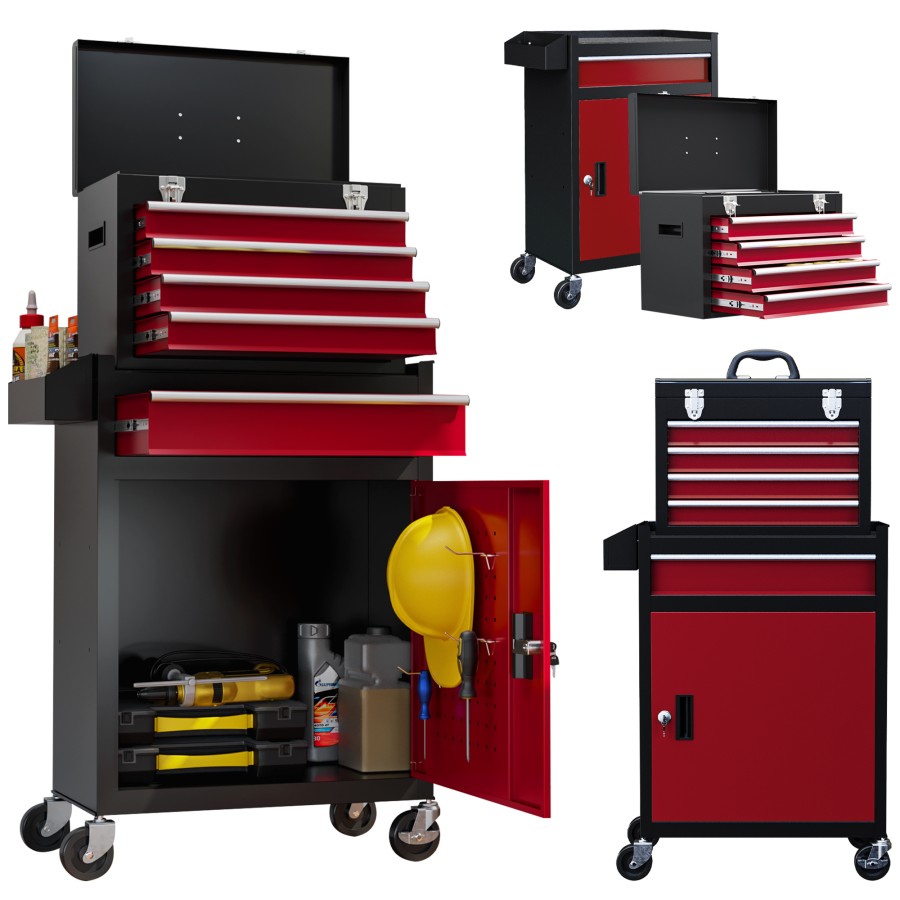 Click to view product details and reviews for Homcom Rolling Tool Cabinet On Wheels With 5 Drawers And Lockable Cabinet Portable Top Tool Chest And Roller Cabinet Combo For Workshop And Home Red.