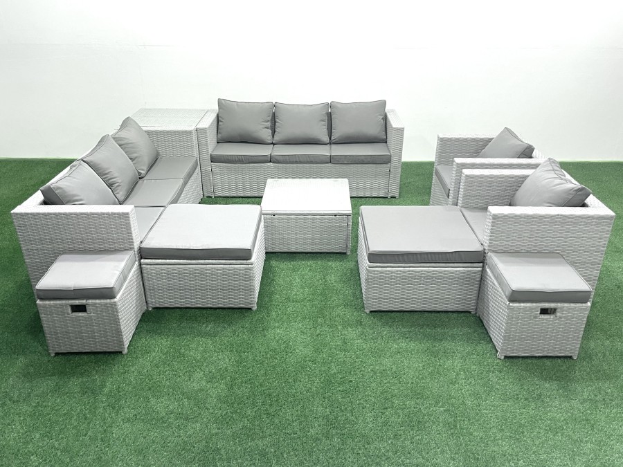 Click to view product details and reviews for Fimous Garden Outdoor Furniture Set 12 Seater Rattan Sofa Set With 4 Footstools Side Table Light Grey Mixed.