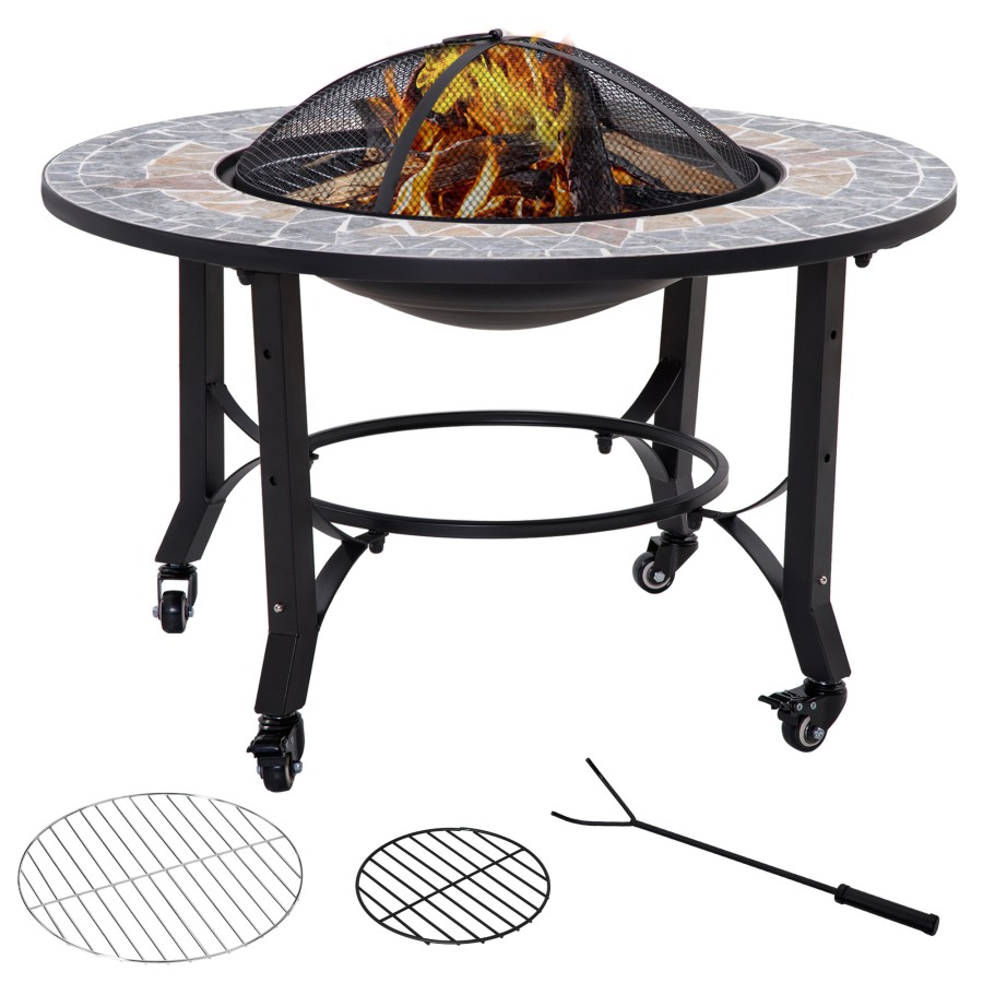 Click to view product details and reviews for Outsunny Firepit On Wheels Fire Bowl W Grill Spark Screen Cover Fire Poker.