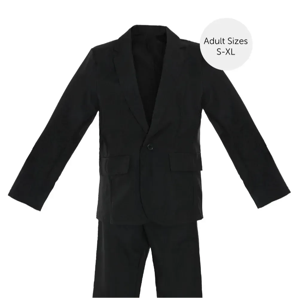 Adults Patrick Bateman Costume | 6 Pcs | Clear Jacket, Suit, Axe, Blue Tie, Blood & Business Card