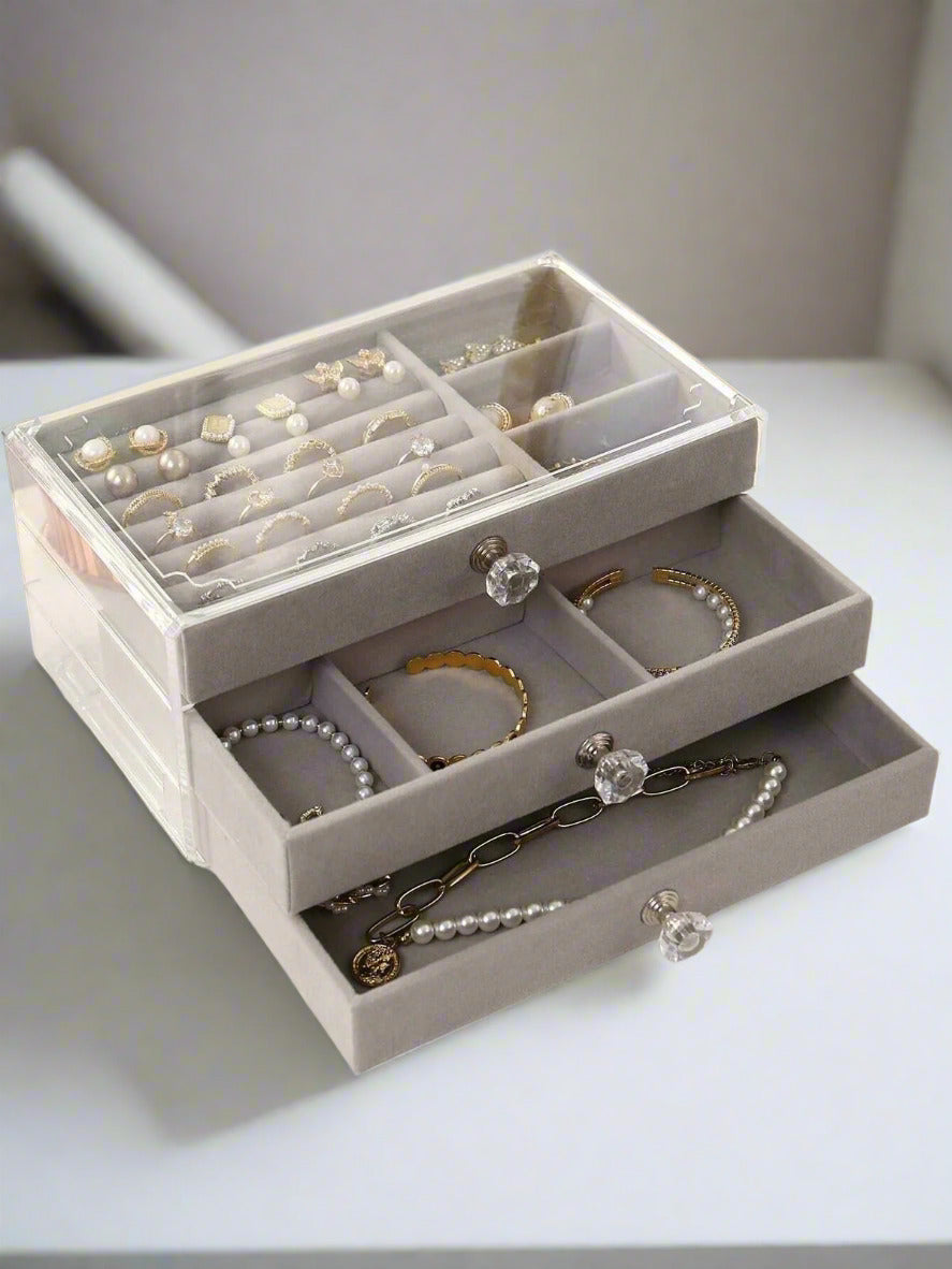 Clear Acrylic Jewellery Storage Box 3 Tier Drawer Organizer for Rings Earrings Necklaces