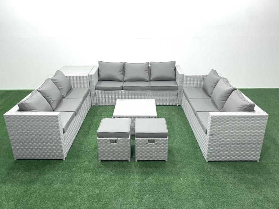 Click to view product details and reviews for Fimous Rattan Garden Outdoor Furniture Set 11 Seater Rattan Garden Sofa Set With 2 Small Footstool Side Table Light Grey Mixed.