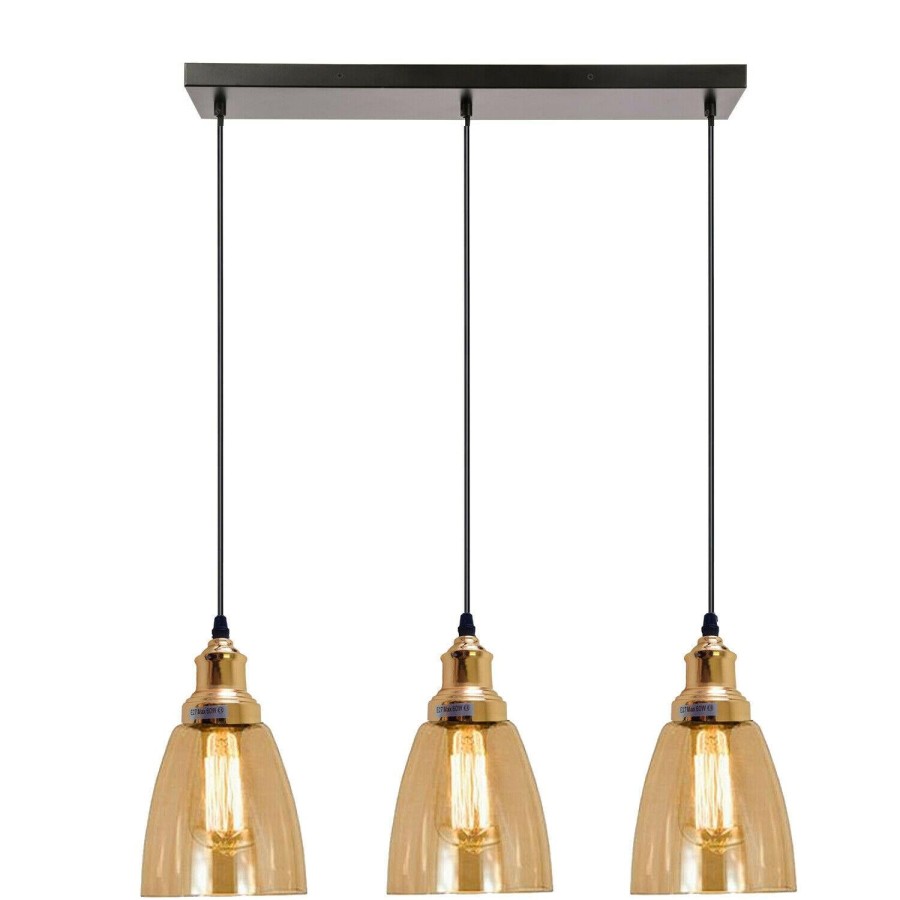 Click to view product details and reviews for 3 Outlet Industrial Retro Loft Glass Ceiling Lampshade Pendant Light1428 Rectangle Base Bell Shape Yes.