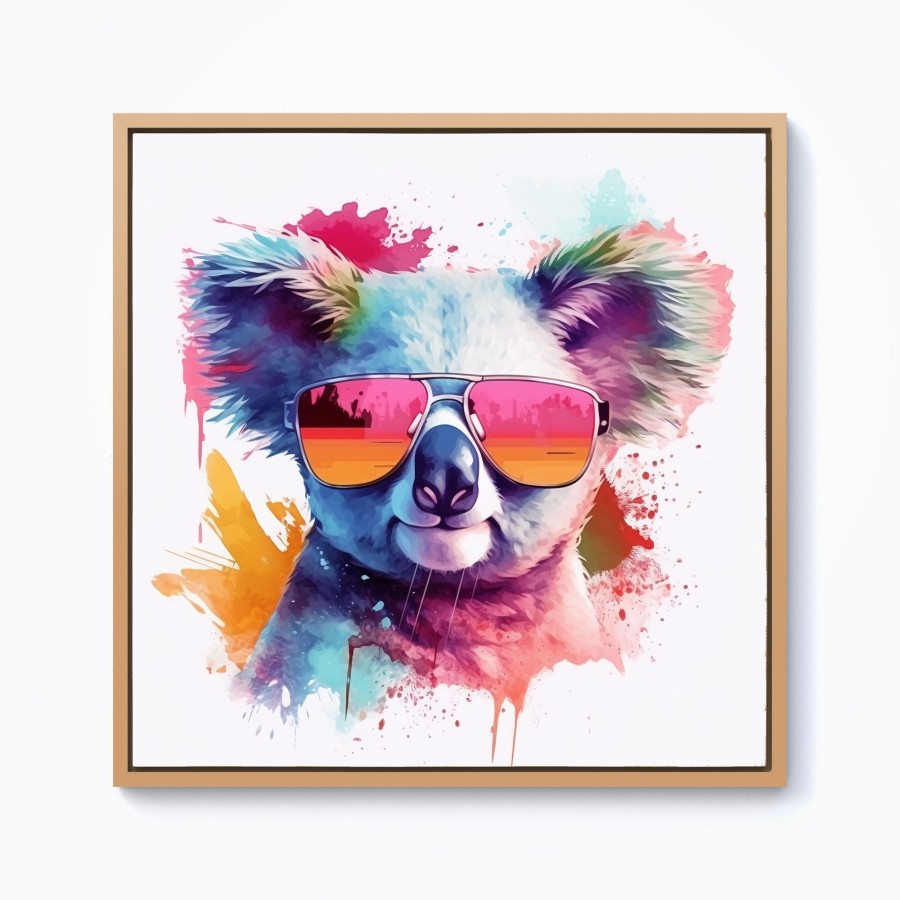 Click to view product details and reviews for Colourful Splashart Koala In Glasses Framed Canvas 10 X 10 Pine.
