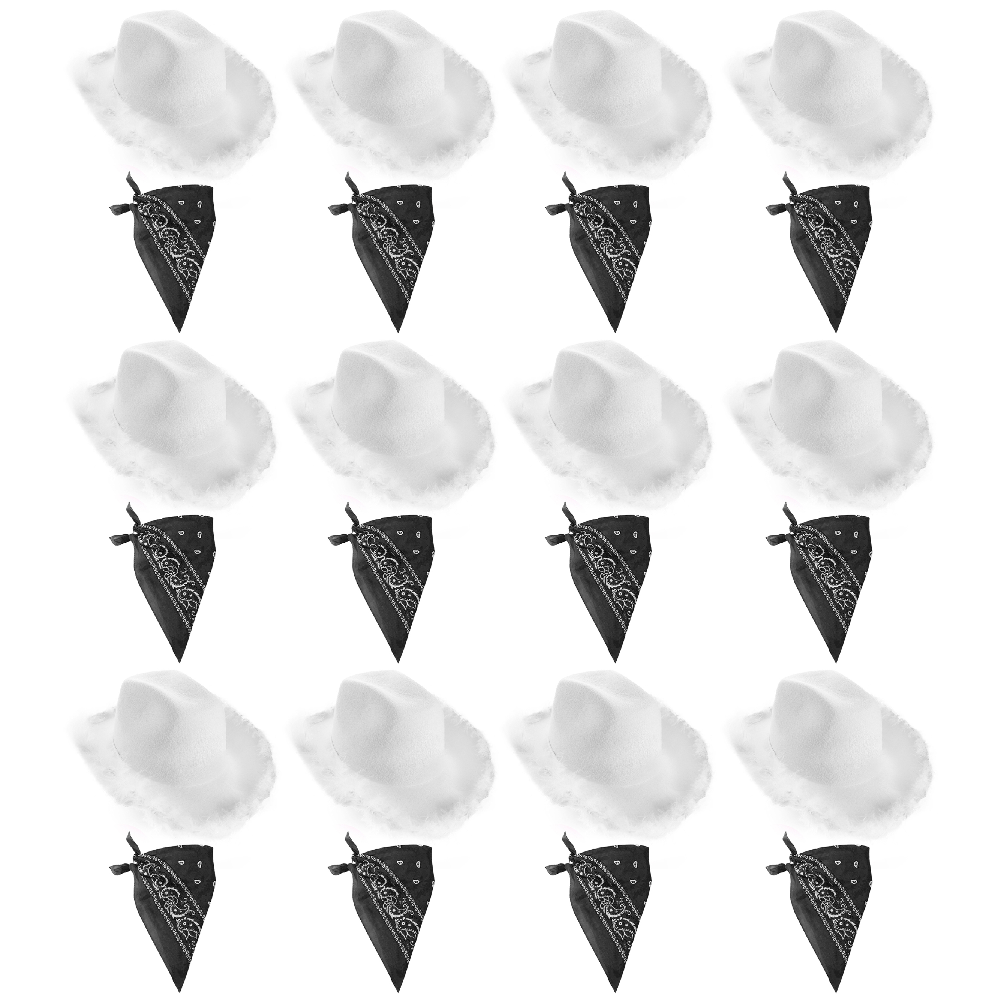 Click to view product details and reviews for White Cowboy Hat Black Bandana Pack Of 12.
