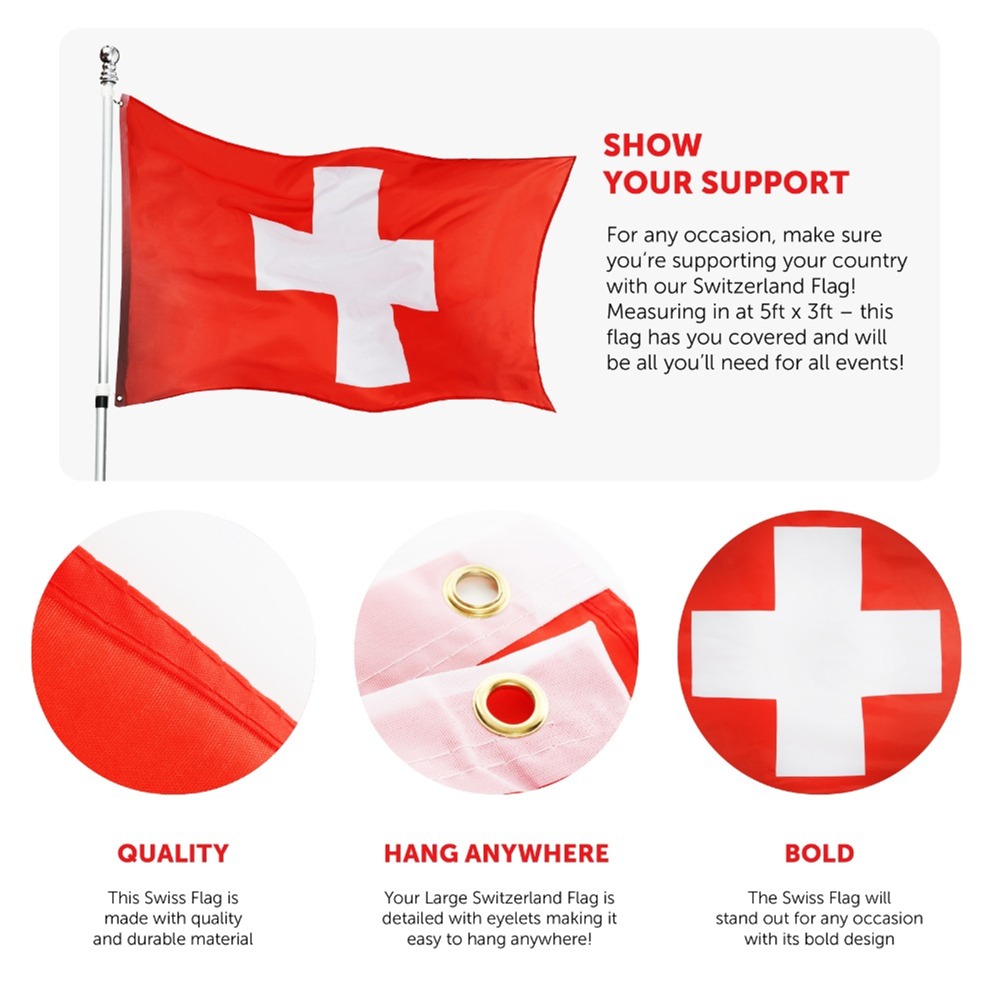 Large 5 x 3ft Switzerland Flag