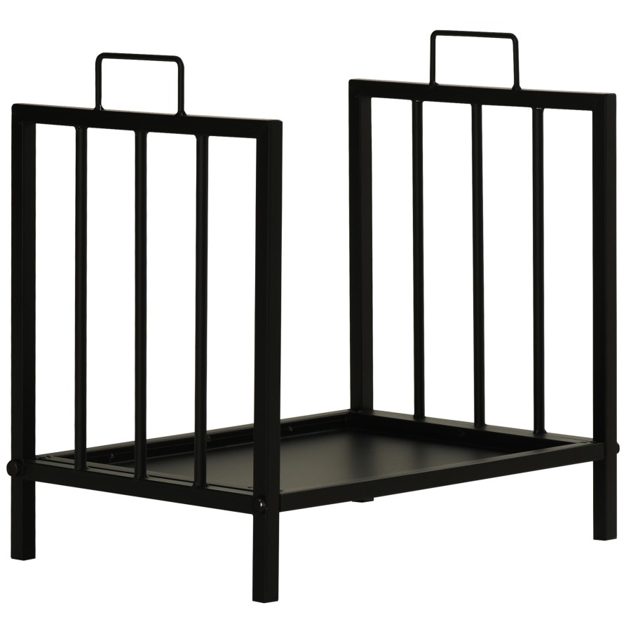 Outsunny Firewood Log Rack Fireplace Log Holder Wood Storage Rack with 2 Handles, for Outdoor and Indoor Use, 42 x 32.5 x 46cm, Black Indoor, | AOSOM UK