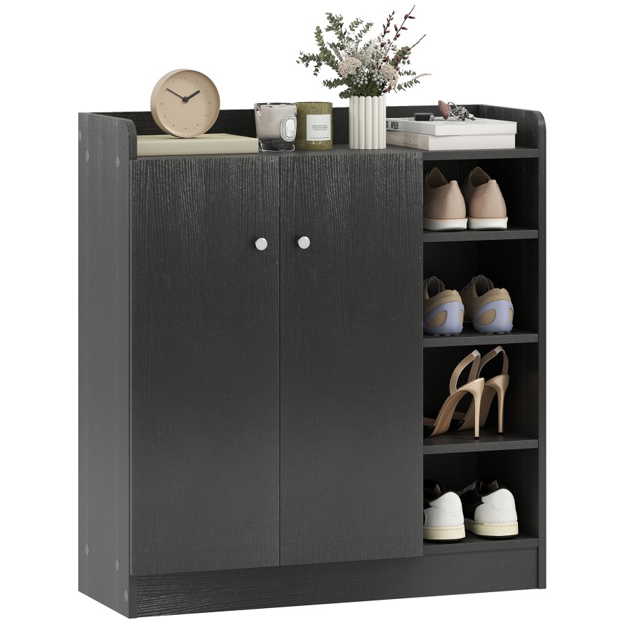Click to view product details and reviews for Homcom Shoe Storage Cabinet Two Doors W Adjustable 4 Shelves Cupboard Footwear Rack Stand Organiser Hallway Black.