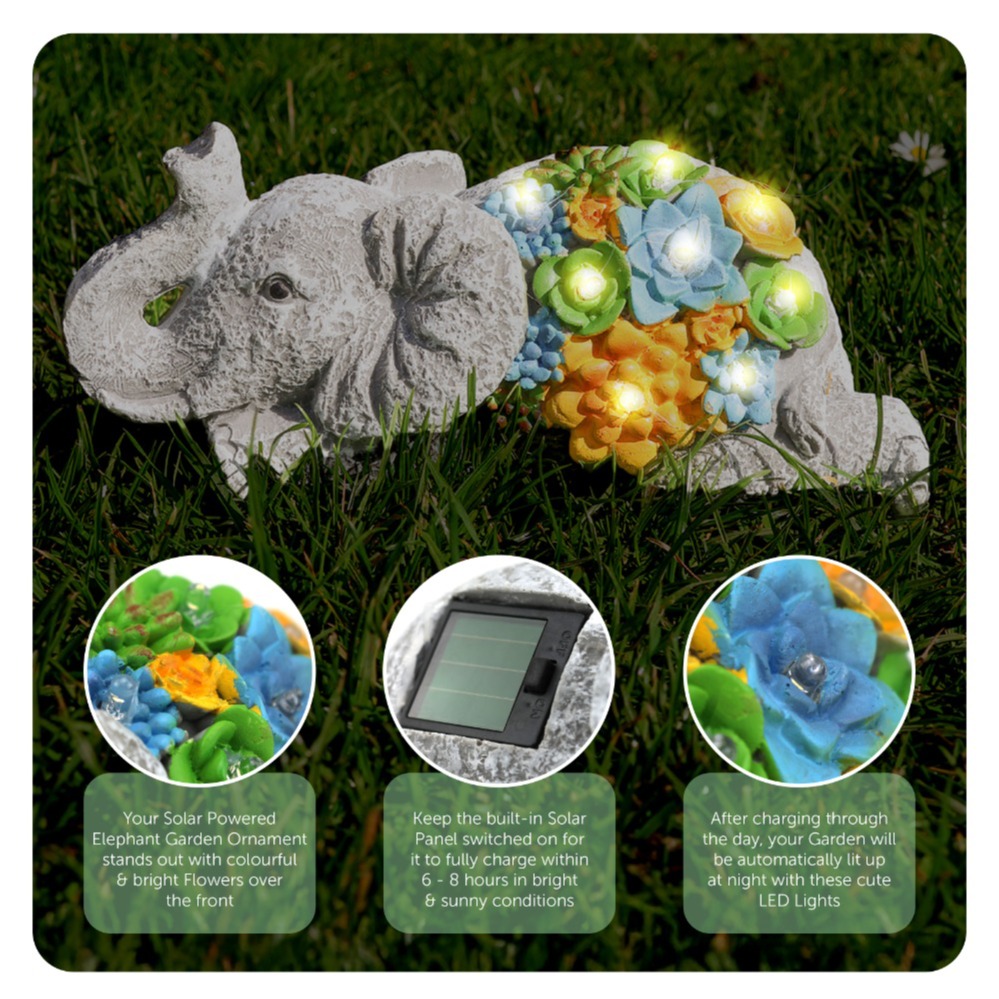 Solar Elephant Statue (13x23x14cm)