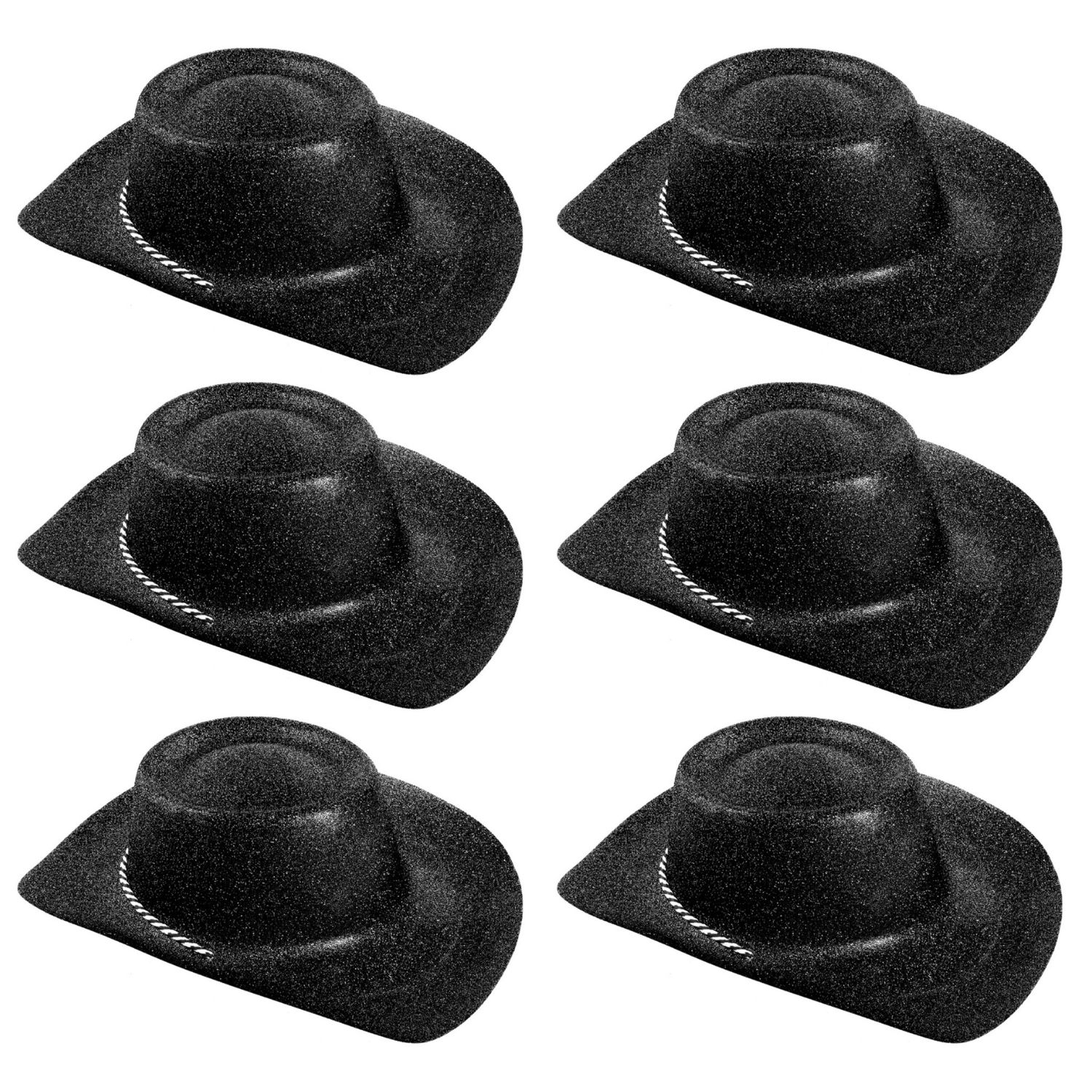 Click to view product details and reviews for Black Glitter Cowboy Hat Pack Of 6.