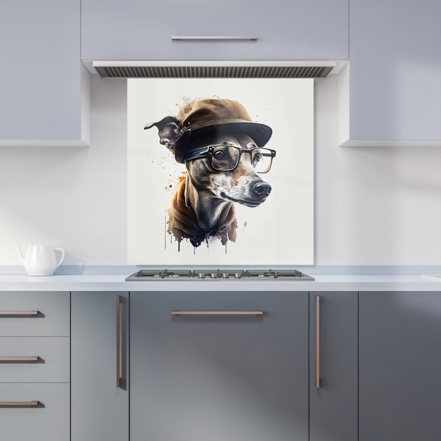 Click to view product details and reviews for Whippet Dog With Glasses Splashart Kitchen Splashback W600mm X H600mm.