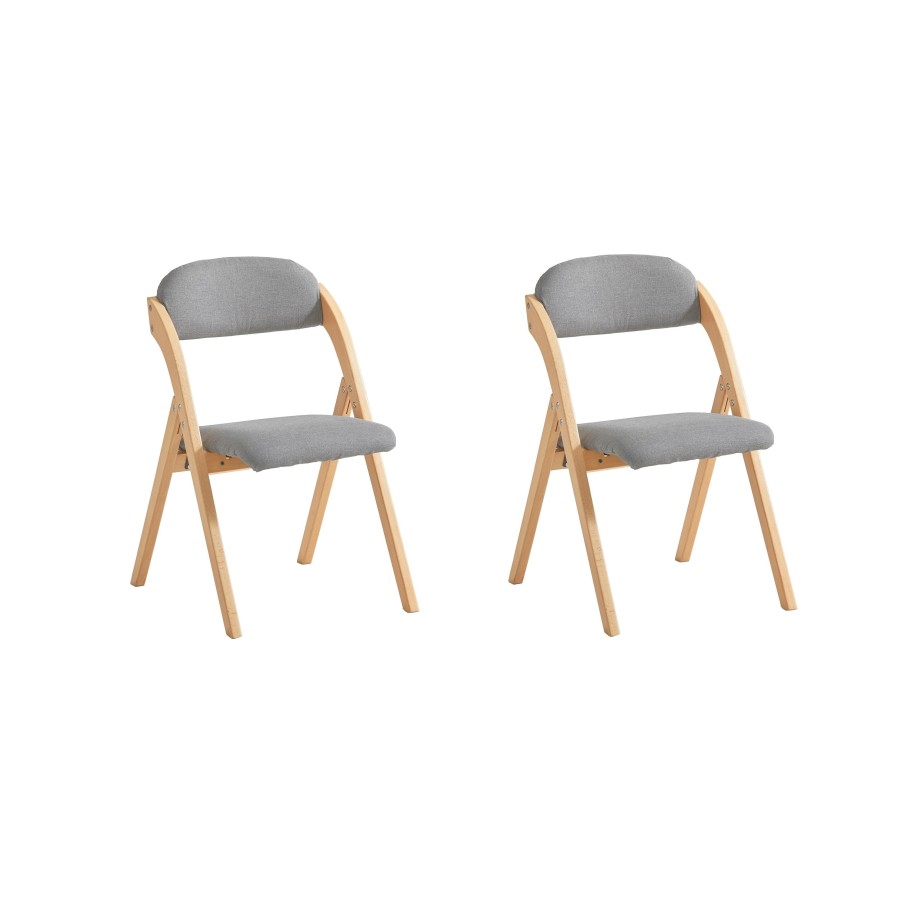 SoBuy FST92-Nx2, Dining Chairs Set of 2 Folding Chairs Indoor Wooden Padded Kitchen & Office Chair with Ergonomic Backrest, Compact & Space-Saving Kitchen Chair Light Grey 47.5 x 59 x 77 cm