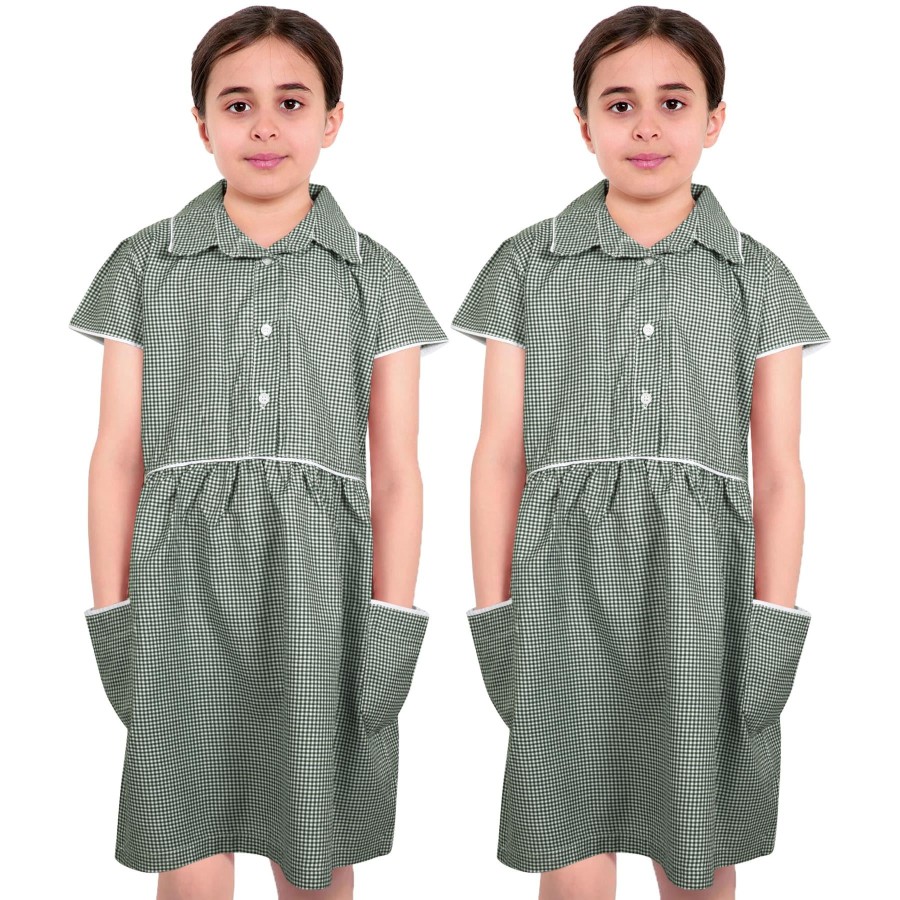 Click to view product details and reviews for Kids Girls Pack Of 2 Uniform School Dress Gingham Dress With Matching Scrunchies 12 13 Years Green.
