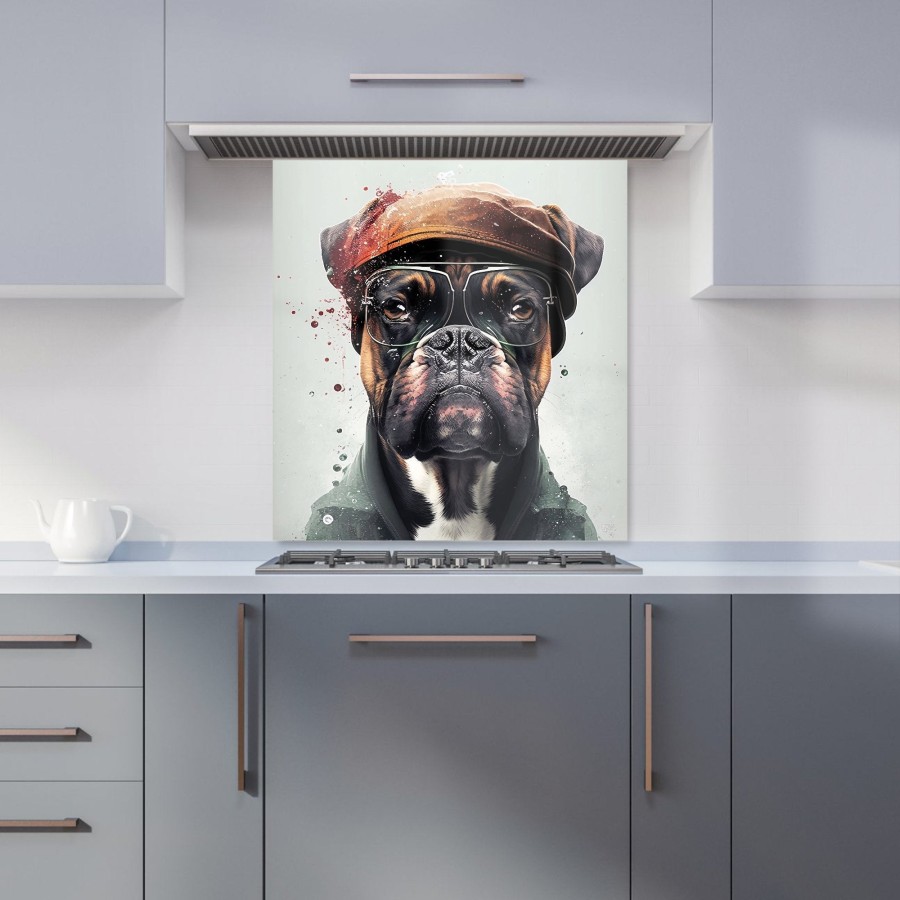 Click to view product details and reviews for Boxer Dog With Hat Splashart Kitchen Splashback W700mm X H750mm.