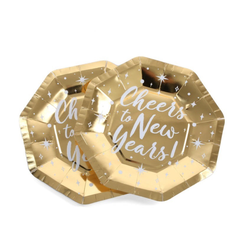 New Years Partyware Set | 36 Pcs | Plates, Platters, Napkins, Balloons & Banner
