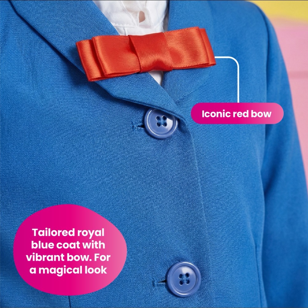 Girls Magical Nanny Costume - with Flower Bowler Hat, White Gloves & Floral Bag