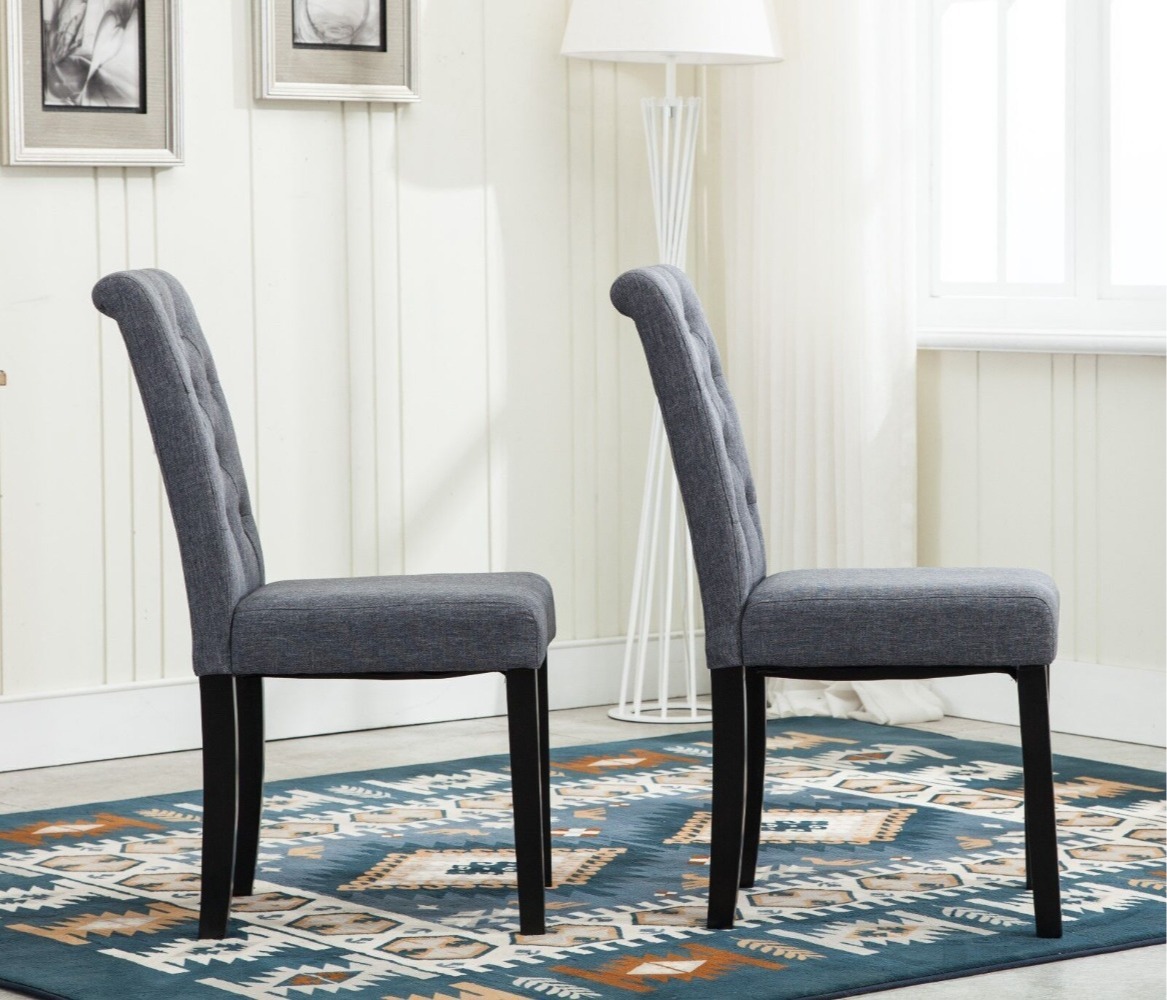 2x Lined Fabric Dining Chairs with Solid Wood Legs - Home or Restaurant