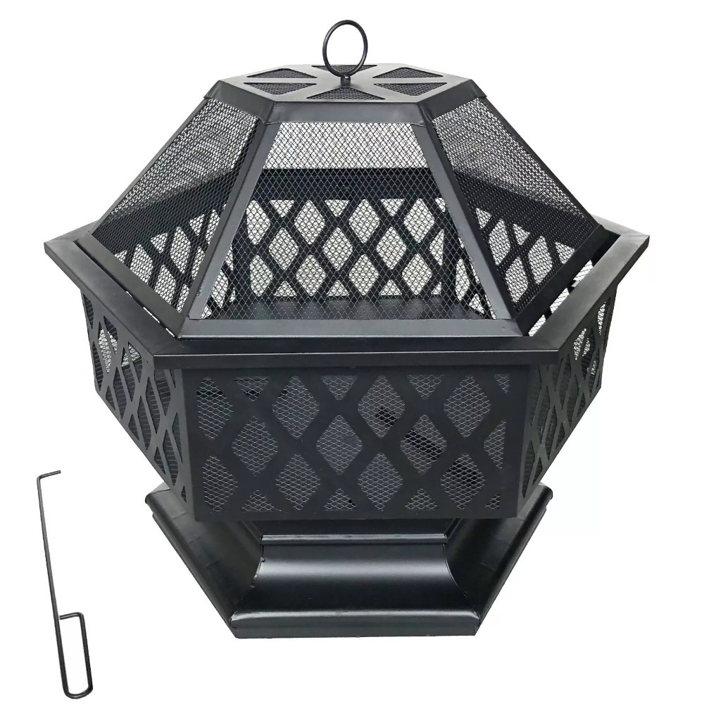 Deluxe Lattice Design Fire Pit with Lid & Poker – Outdoor Heater
