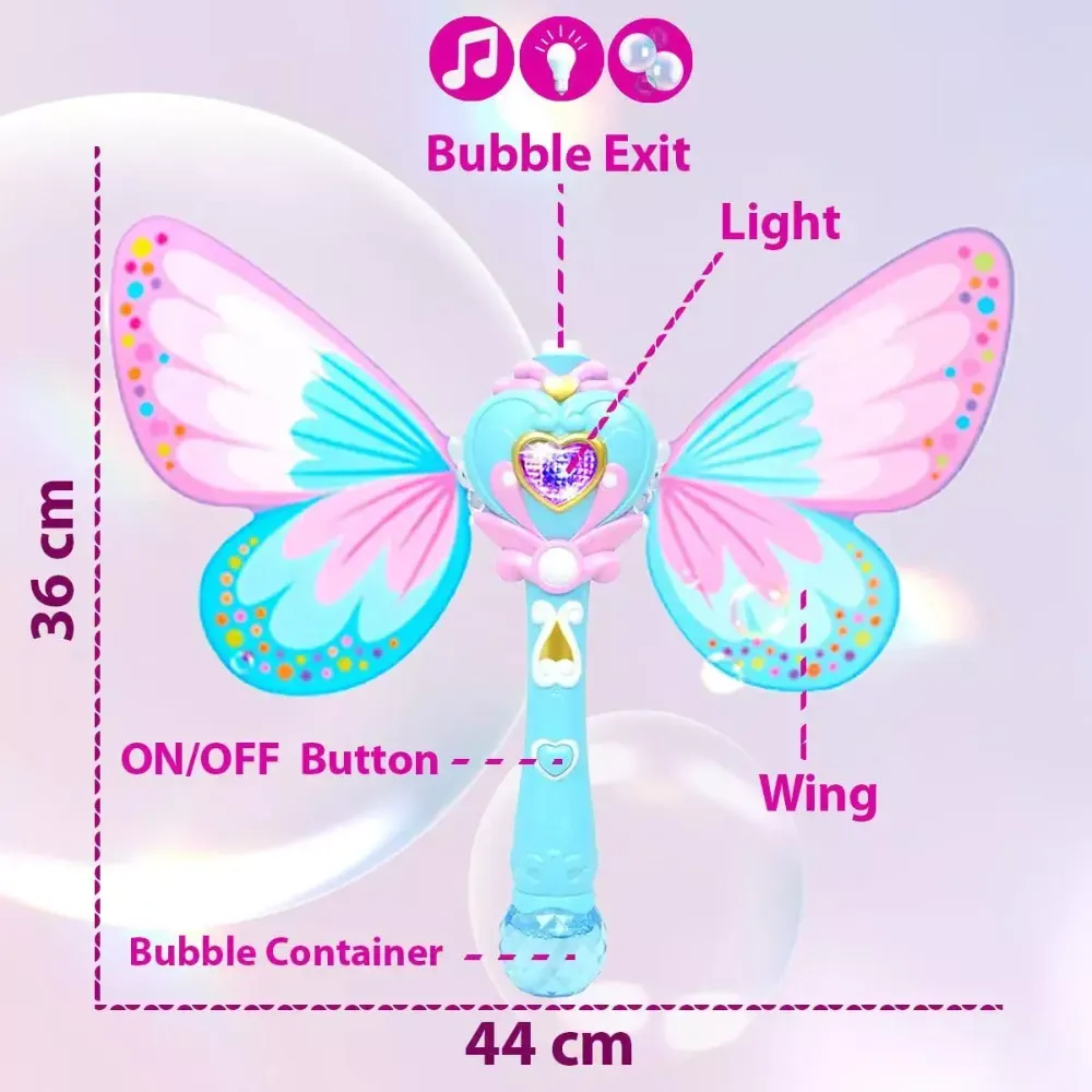 Butterfly Bubble Wand with Lights, Music & 2 Refills – Kids Toy
