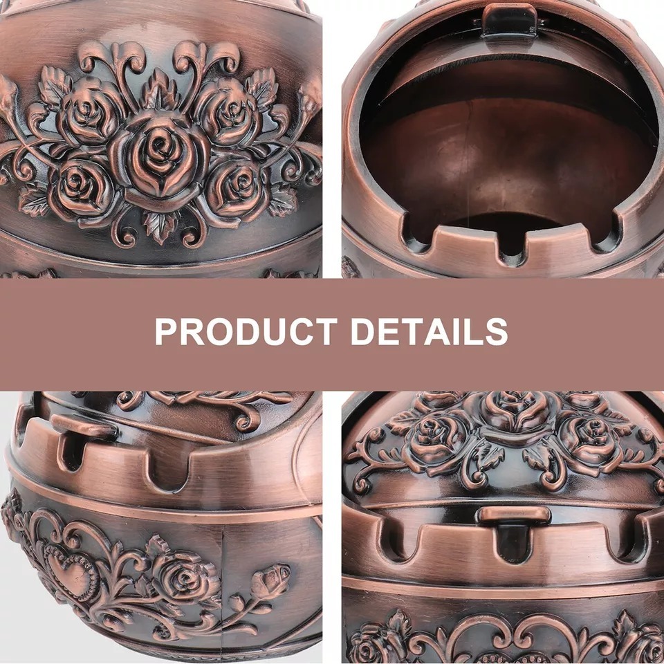 Retro Decorative Ashtray With Lid To Prevent Flying Ash Carved Ashtray