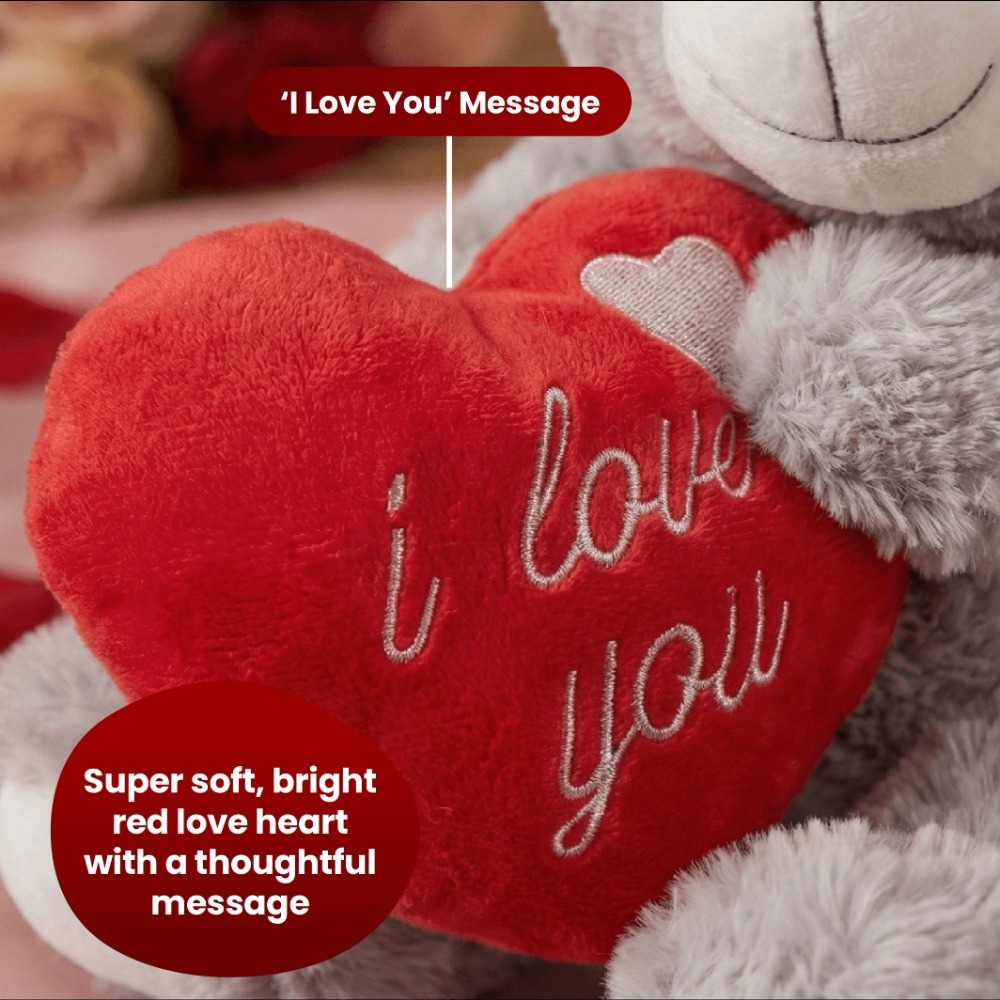 Valentines Day Hamper | 3 Pcs | Grey 'I Love you' Teddy, Rose & Candle