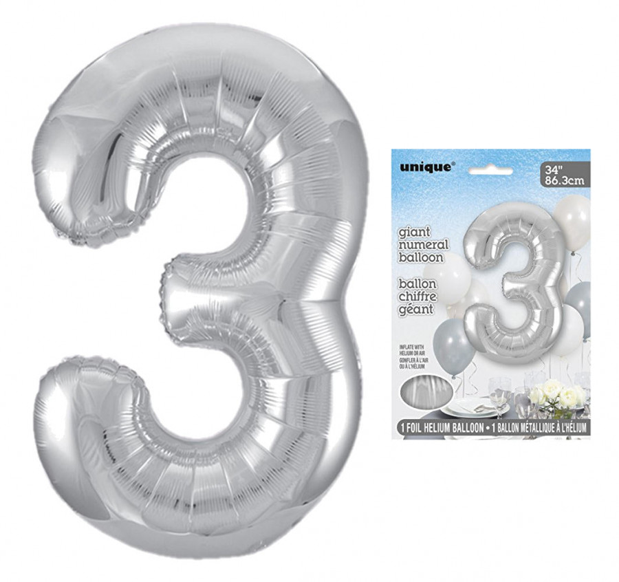 Click to view product details and reviews for 3 Silver Giant Numeral Balloon.