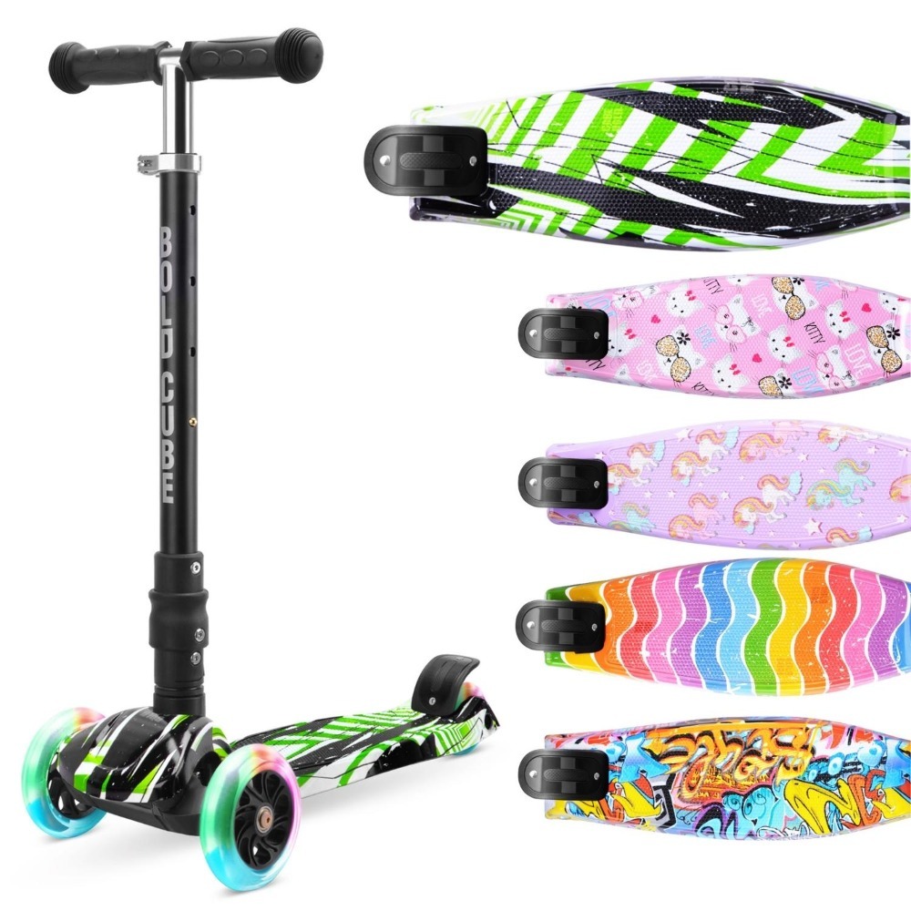 3 Wheel Kids Scooter Foldable Height Adjustable Kick Scooter with Flashing LED Light Up Wheels - Swift Green