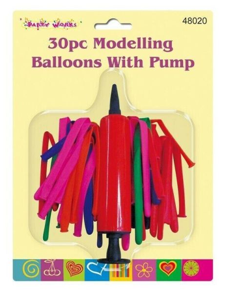30 Pc Modelling Balloons Kit Set Pump Inflatable Craft Kids Party Latex Wedding