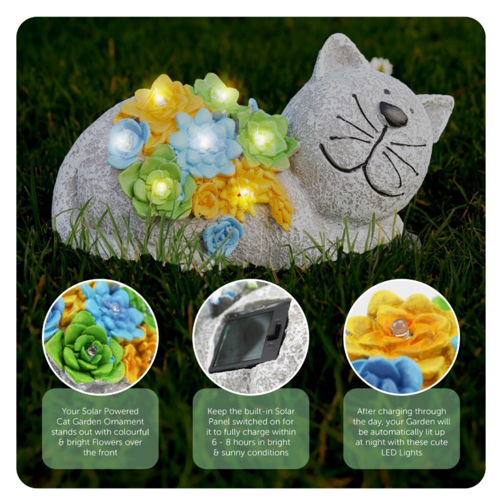 Solar Dog & Cat Statue Set (Dog: 10x14x20cm, Cat: 11.5x22x15cm)