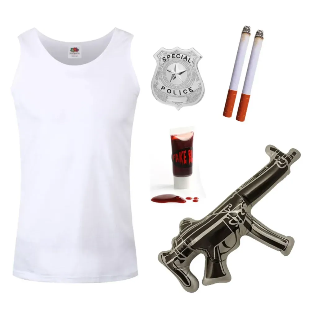 Click to view product details and reviews for Adults John Mcclane Costume 5 Pcs White Vest Badge Fake Cigarettes Inflatable Gun Fake Blood Large. Click to view product details and reviews for Adults John Mcclane Costume 5 Pcs White Vest Badge Fake Cigarettes Inflatable Gun Fake Blood Large.