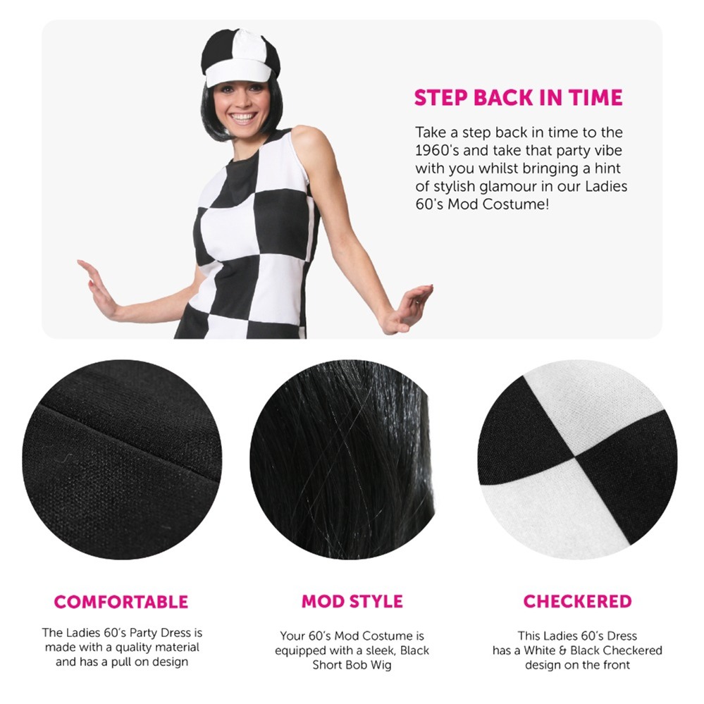 Ladies Black & White 60's Mod Costume