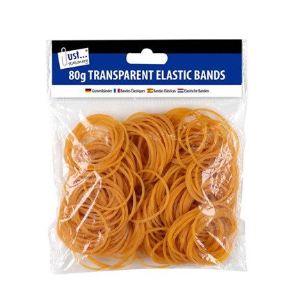Click to view product details and reviews for Just Stationery Transparent Elastic Bands 80gm.