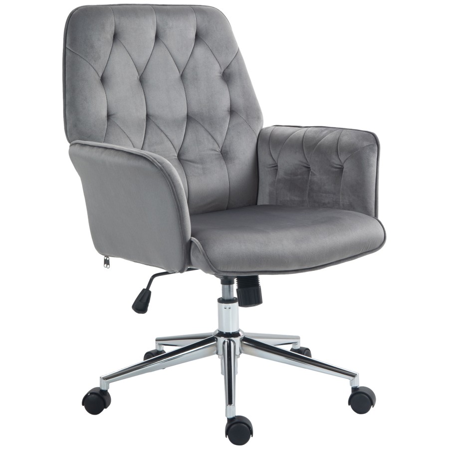 Click to view product details and reviews for Vinsetto Office Desk Chair Velvet Feel Fabric Vanity Chair With Height Adjustable Armrest Swivel Chair For Home Dark Grey.