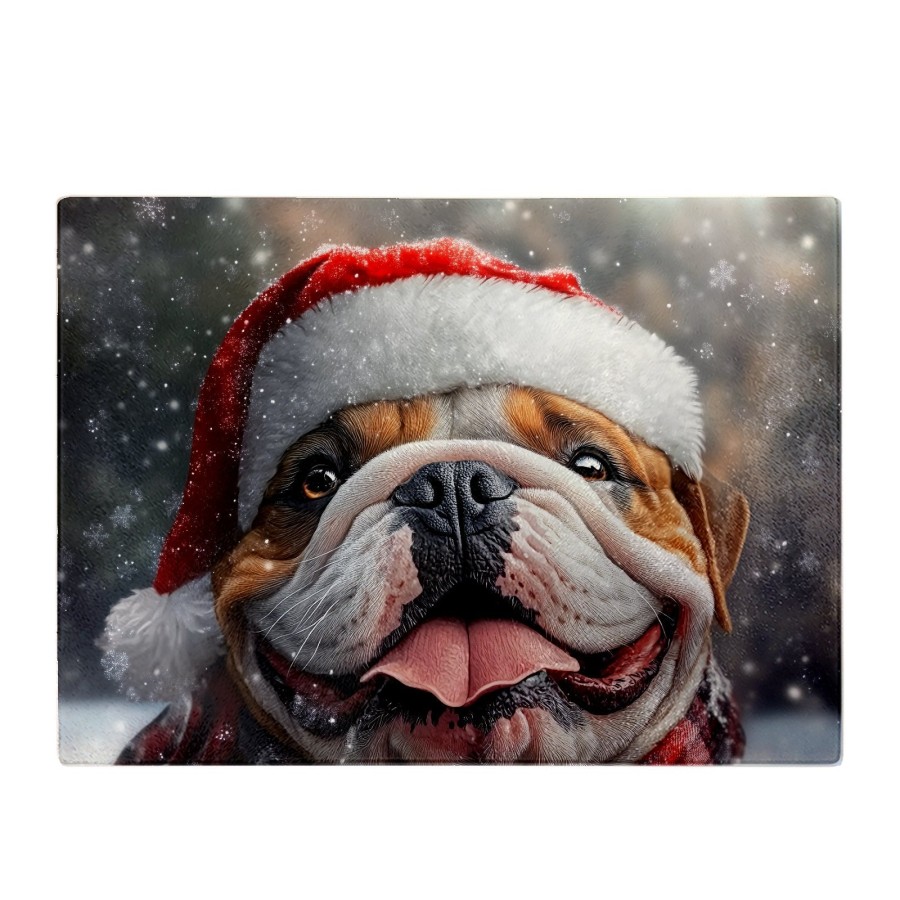 Click to view product details and reviews for Christmas Bulldog Glass Chopping Board.