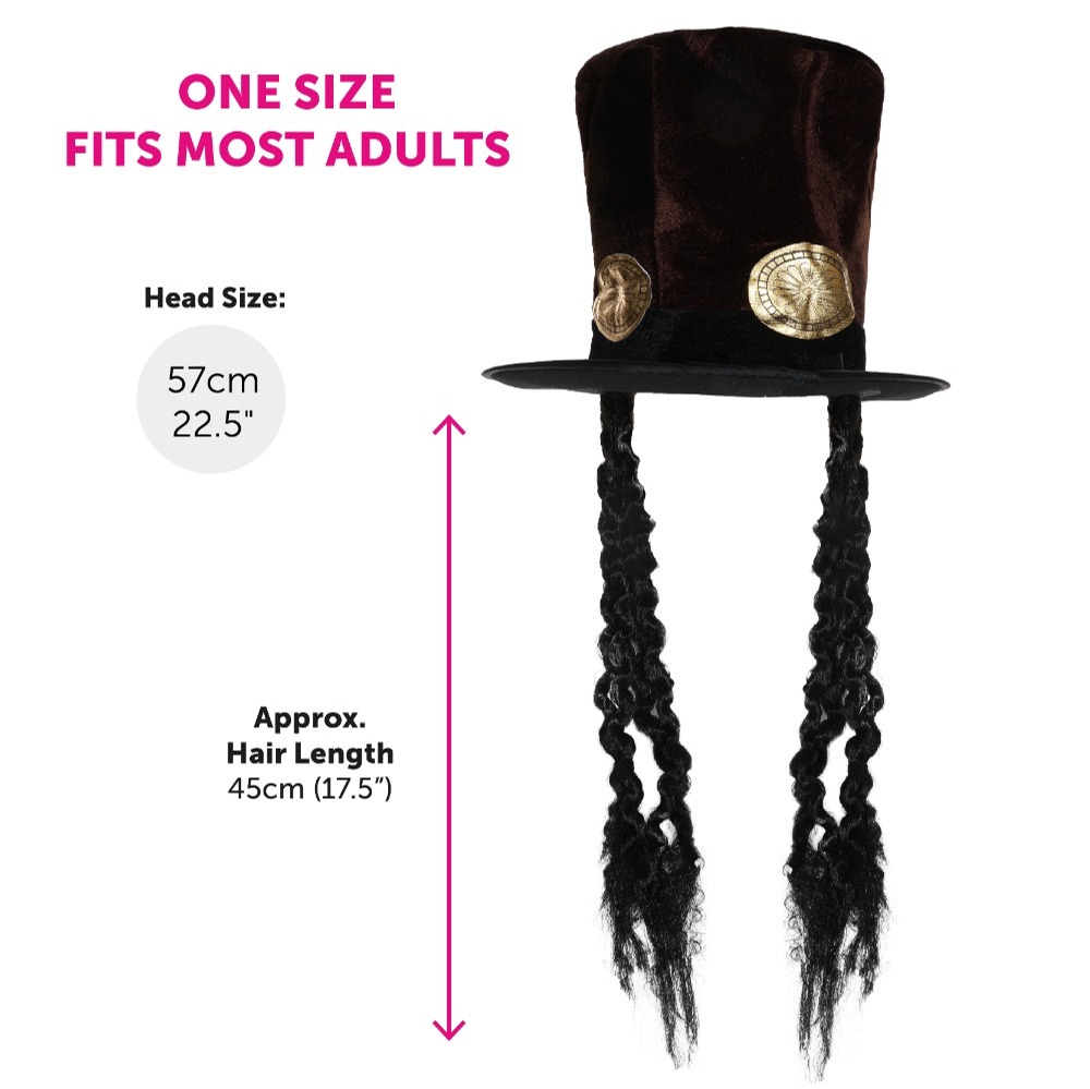 Slash Style Brown Velour Hat with Attached Hair