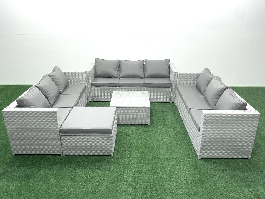 Click to view product details and reviews for Fimous Rattan Garden Outdoor Furniture Set 10 Seater Rattan Garden Sofa Set With Big Footstool Light Grey Mixed.
