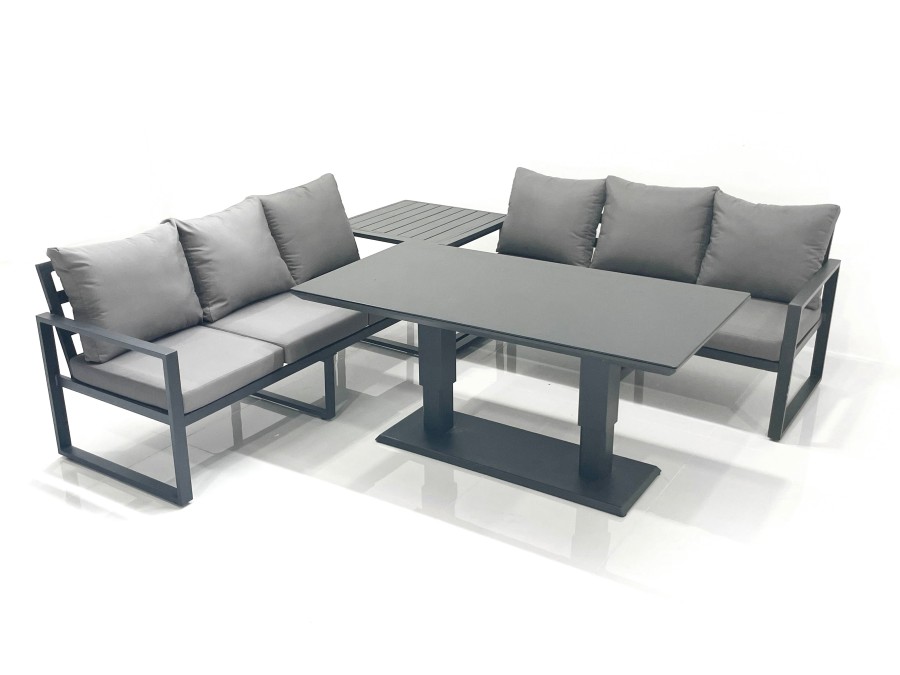 Click to view product details and reviews for Fimous 6 Seater Aluminium Outdoor Garden Furniture Set With Adjustable Rising Lifting Dining Table 3 Seater Sofa Side Table Dark Grey.