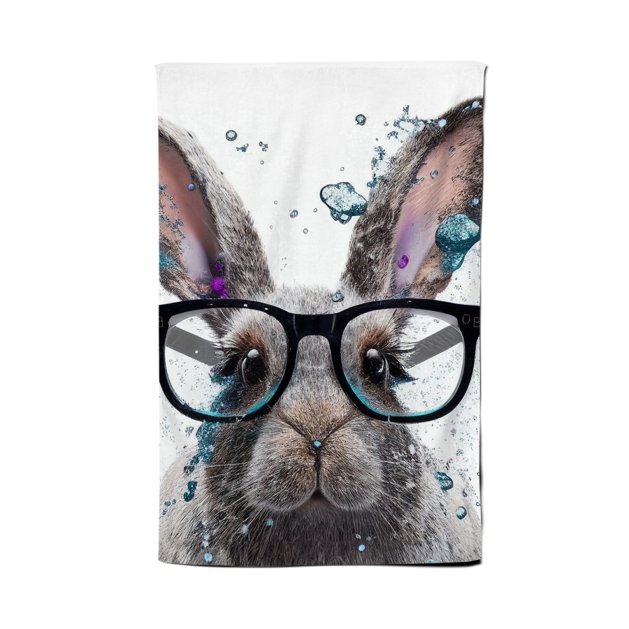 Rabbit With Glasses Splashart Tea Towel