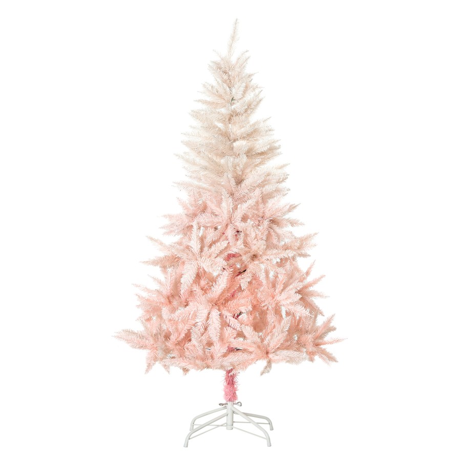 HOMCOM 5ft Artificial Christmas Tree Holiday Home Decoration with Metal Stand, Automatic Open, White and Pink Realistic Design Faux w/ Stand Quick Setup, | AOSOM UK